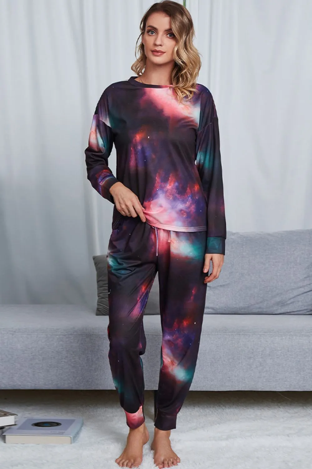 Shiny Tie-Dye Crewneck Top and Drawstring Waist Joggers Lounge Set sold by Gigi Laurent
