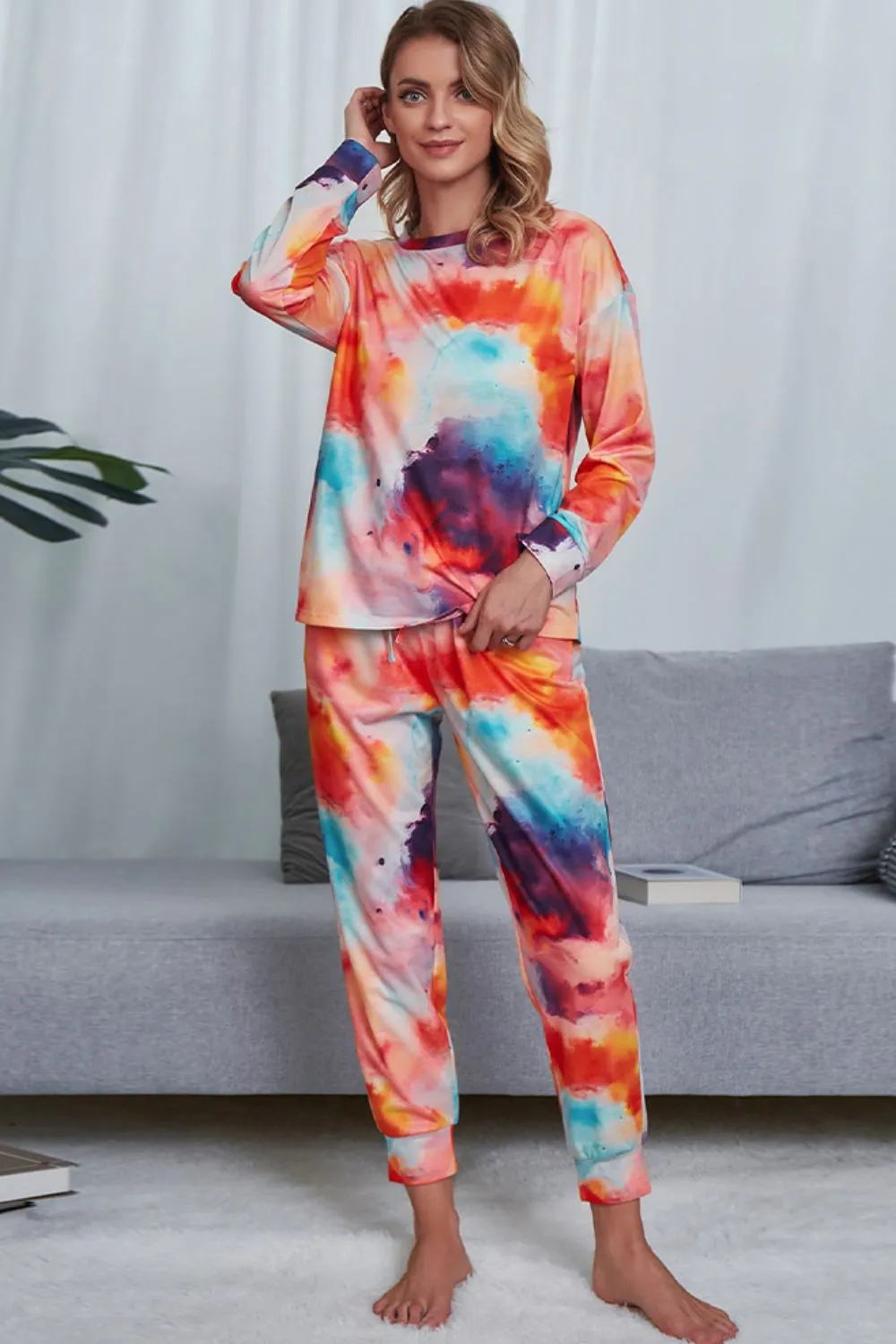 Shiny Tie-Dye Crewneck Top and Drawstring Waist Joggers Lounge Set sold by Gigi Laurent product image thumbnail 4
