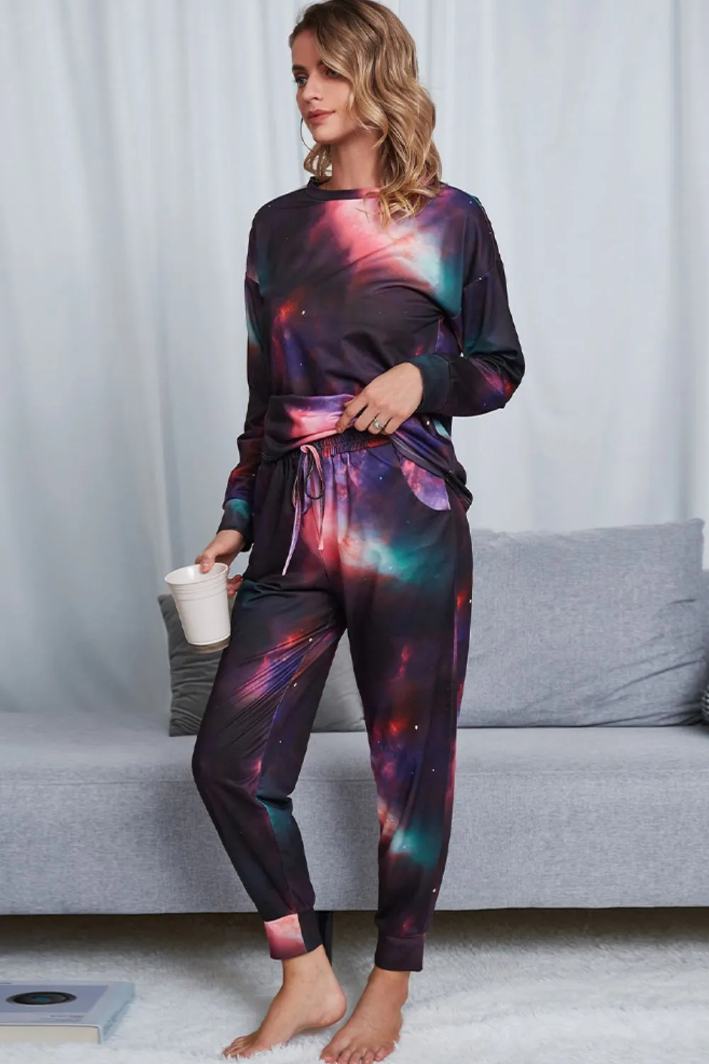 Shiny Tie-Dye Crewneck Top and Drawstring Waist Joggers Lounge Set sold by Gigi Laurent product image thumbnail 2
