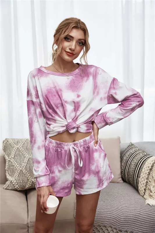 Tie-Dye Dropped Shoulder Top and Shorts Lounge Set sold by Gigi Laurent