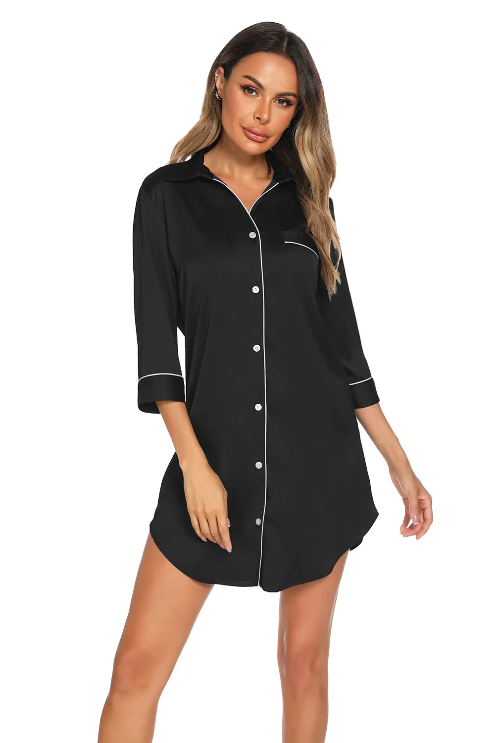 Button Up Collared Neck Night Dress with Pocket sold by Gigi Laurent product image thumbnail 3