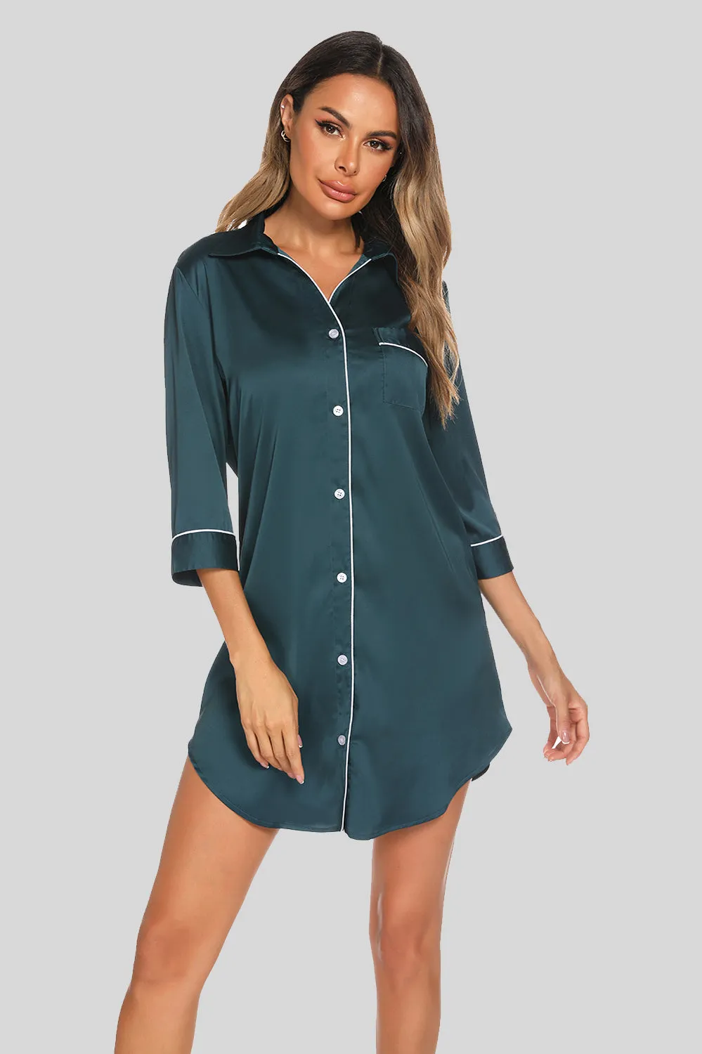 Button Up Collared Neck Night Dress with Pocket sold by Gigi Laurent product image thumbnail 5