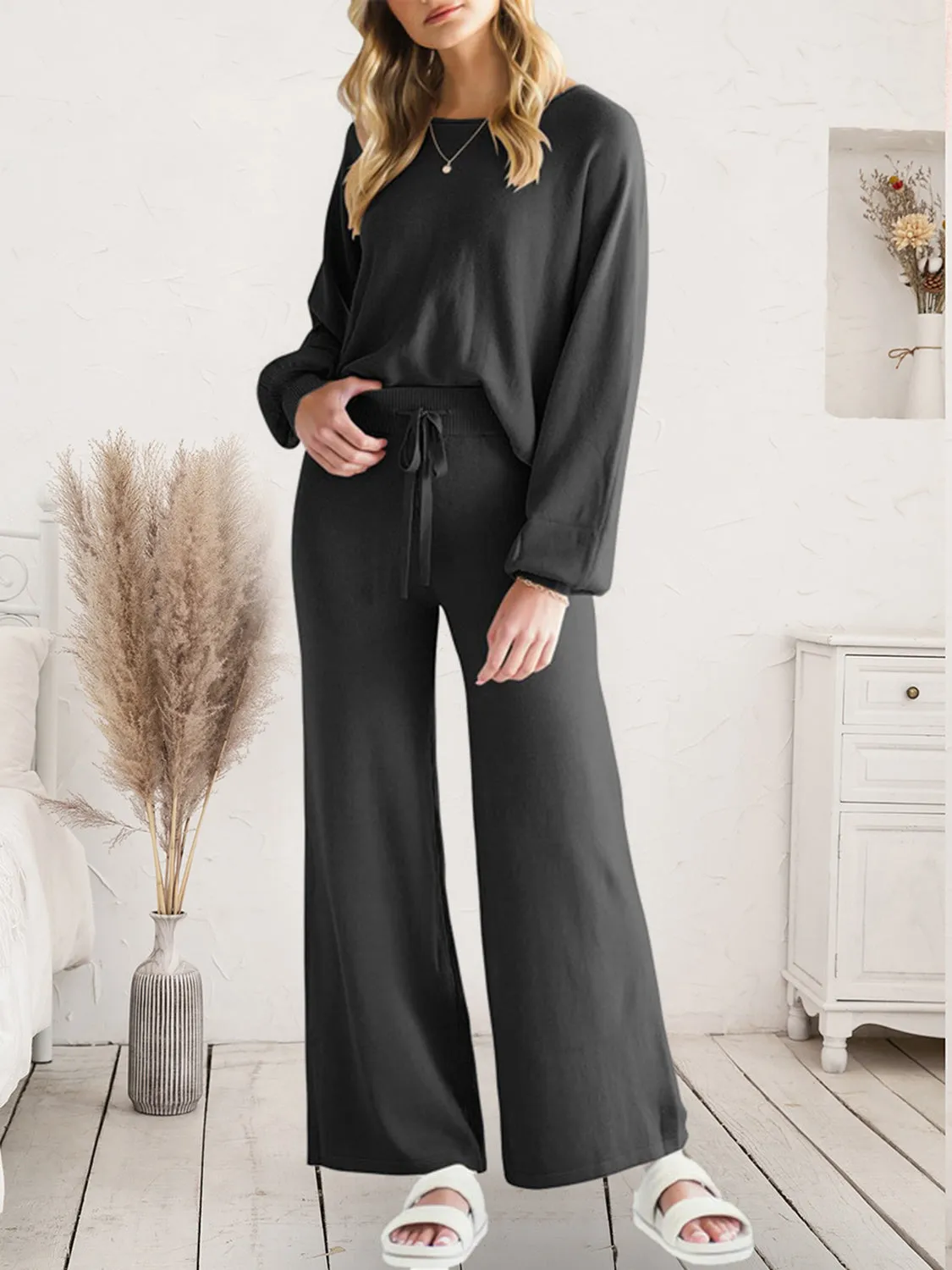 Long Sleeve Lounge Top and Drawstring Pants Set sold by Gigi Laurent product image thumbnail 4