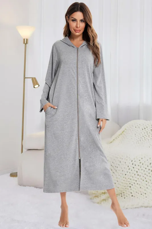Zip Front Hooded Night Dress with Pockets sold by Gigi Laurent
