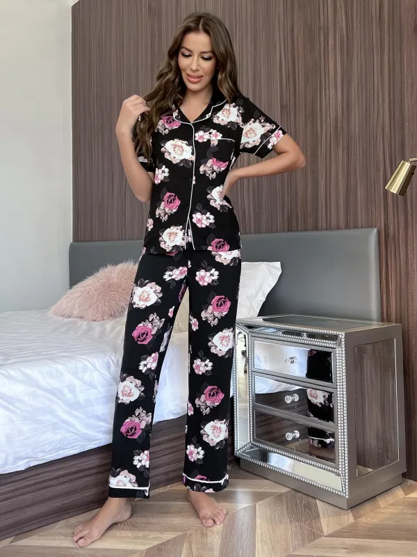 Floral Short Sleeve Shirt and Pants Lounge Set sold by Gigi Laurent