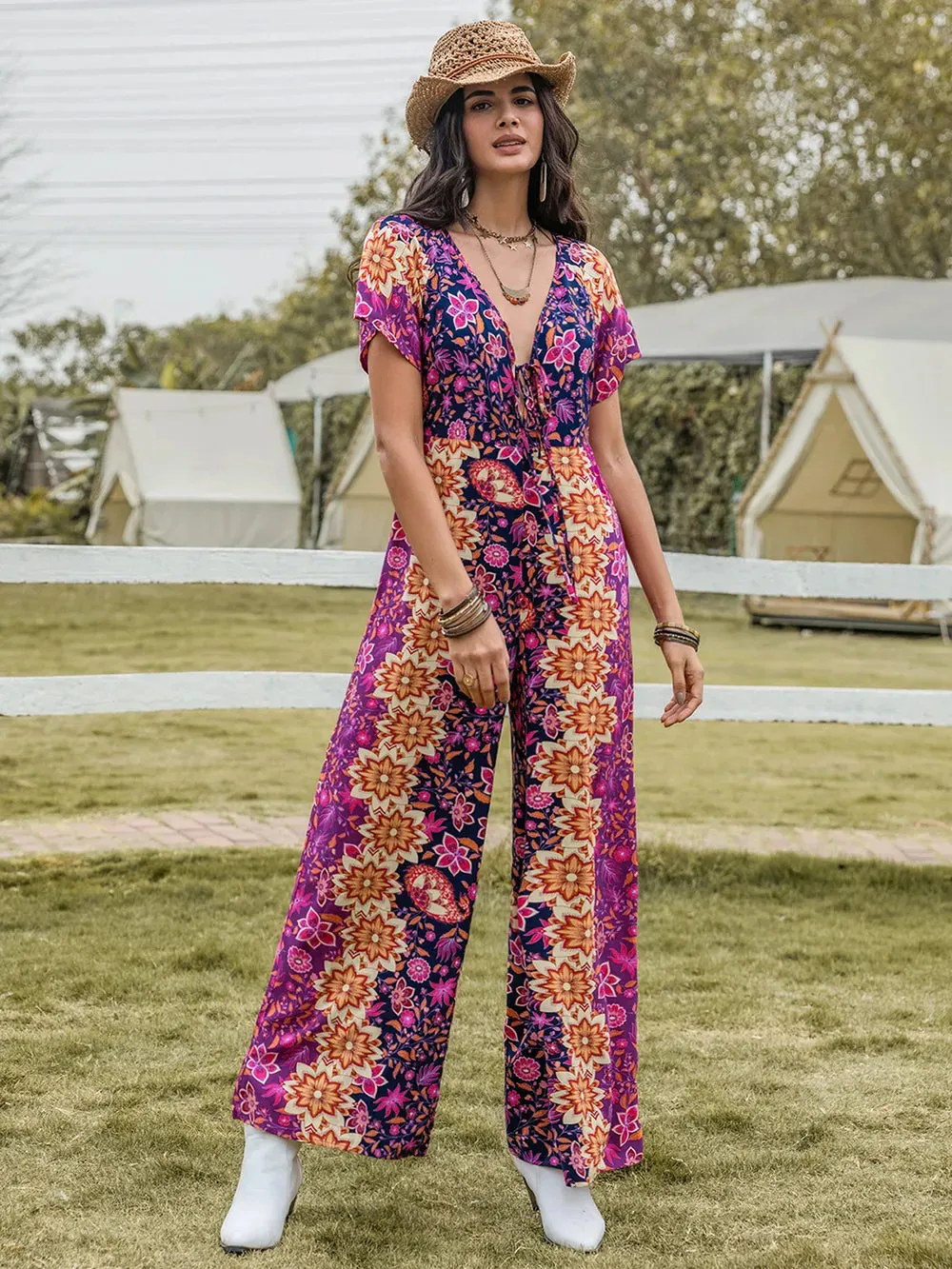 Tied V-Neck Short Sleeve Jumpsuit sold by Gigi Laurent product image thumbnail 3