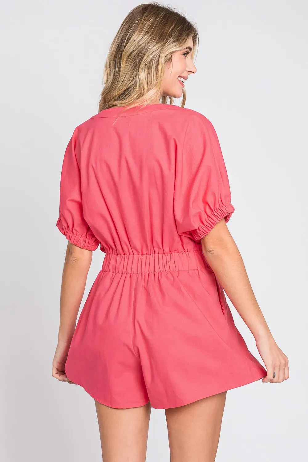 GeeGee Half Button V-Neck Linen Romper sold by Gigi Laurent product image thumbnail 2