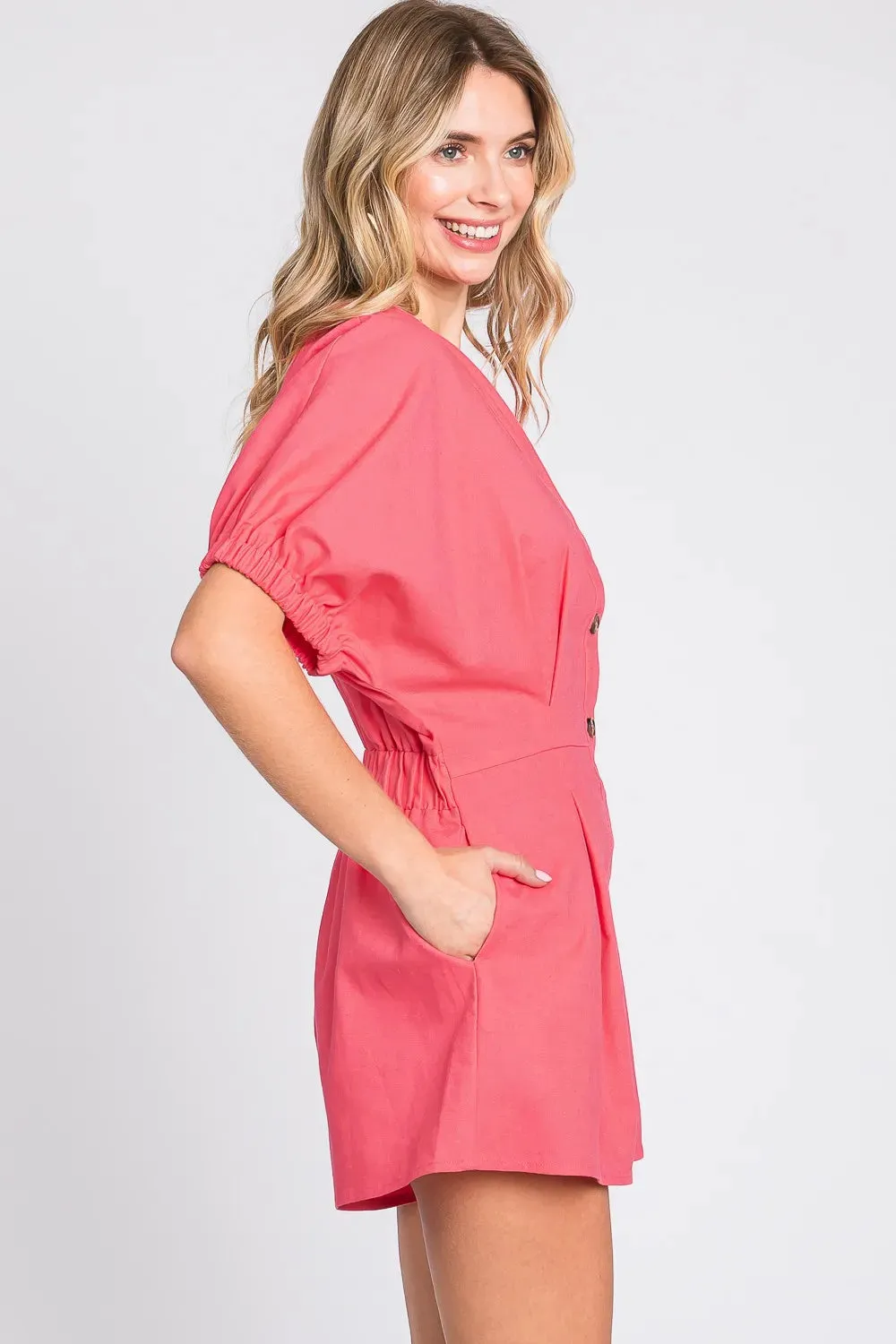 GeeGee Half Button V-Neck Linen Romper sold by Gigi Laurent product image thumbnail 3