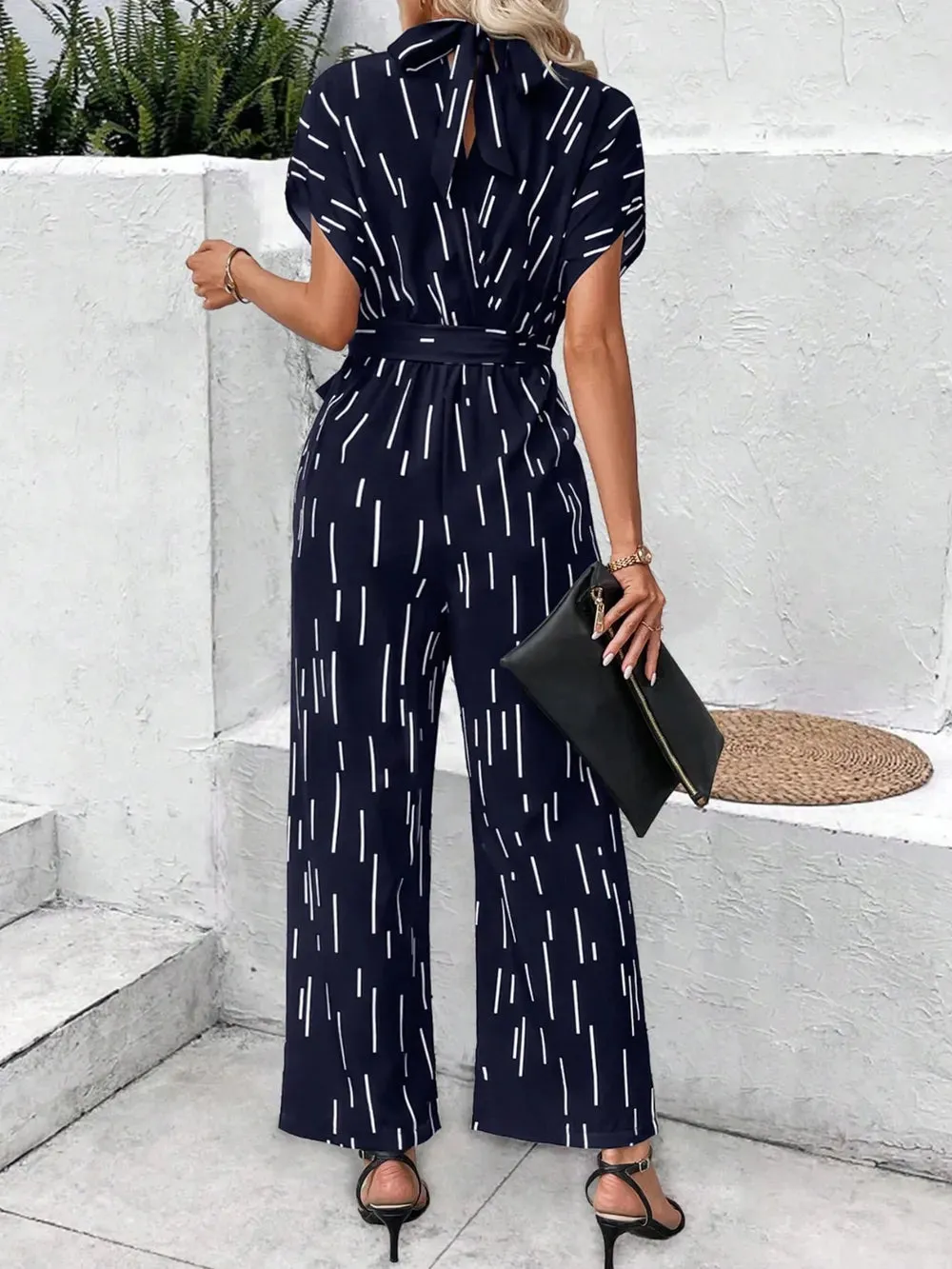Tied Printed Mock Neck Wide Leg Jumpsuit sold by Gigi Laurent product image thumbnail 4