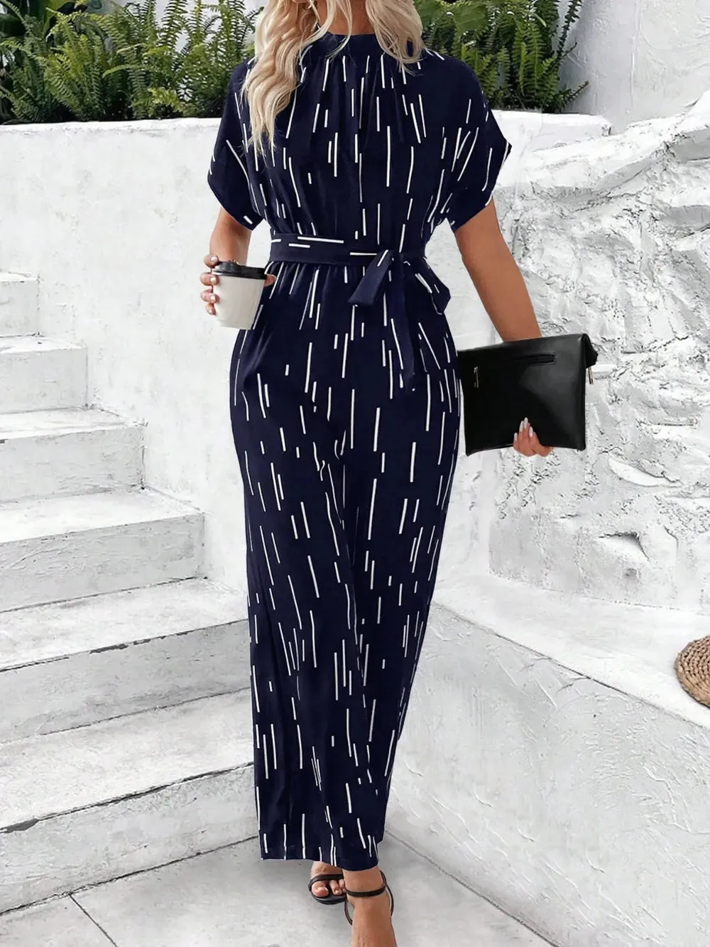 Tied Printed Mock Neck Wide Leg Jumpsuit sold by Gigi Laurent product image thumbnail 5