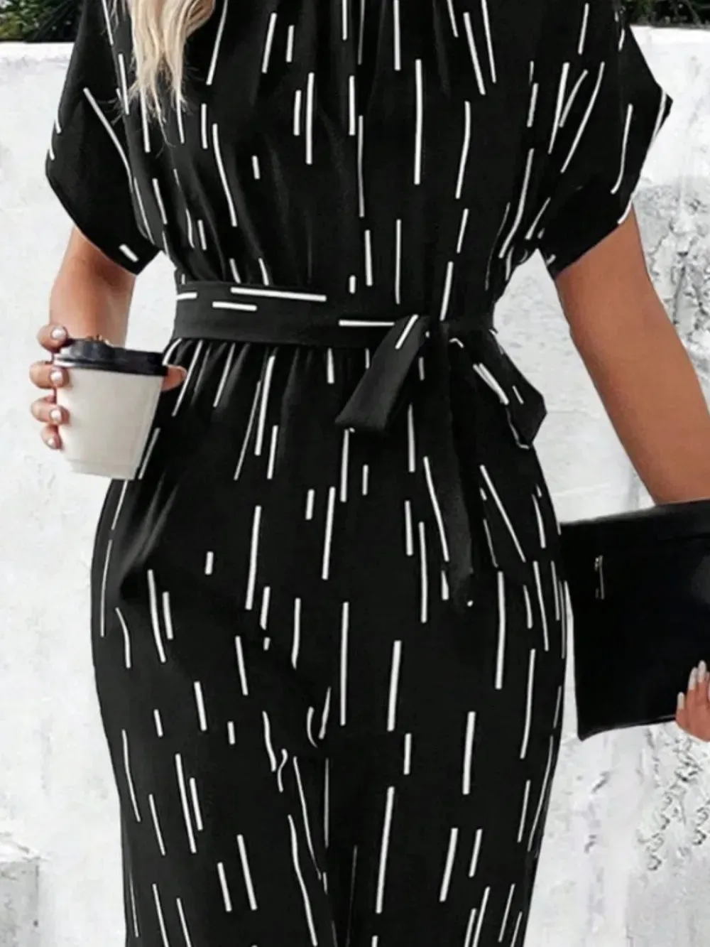 Tied Printed Mock Neck Wide Leg Jumpsuit sold by Gigi Laurent product image thumbnail 3