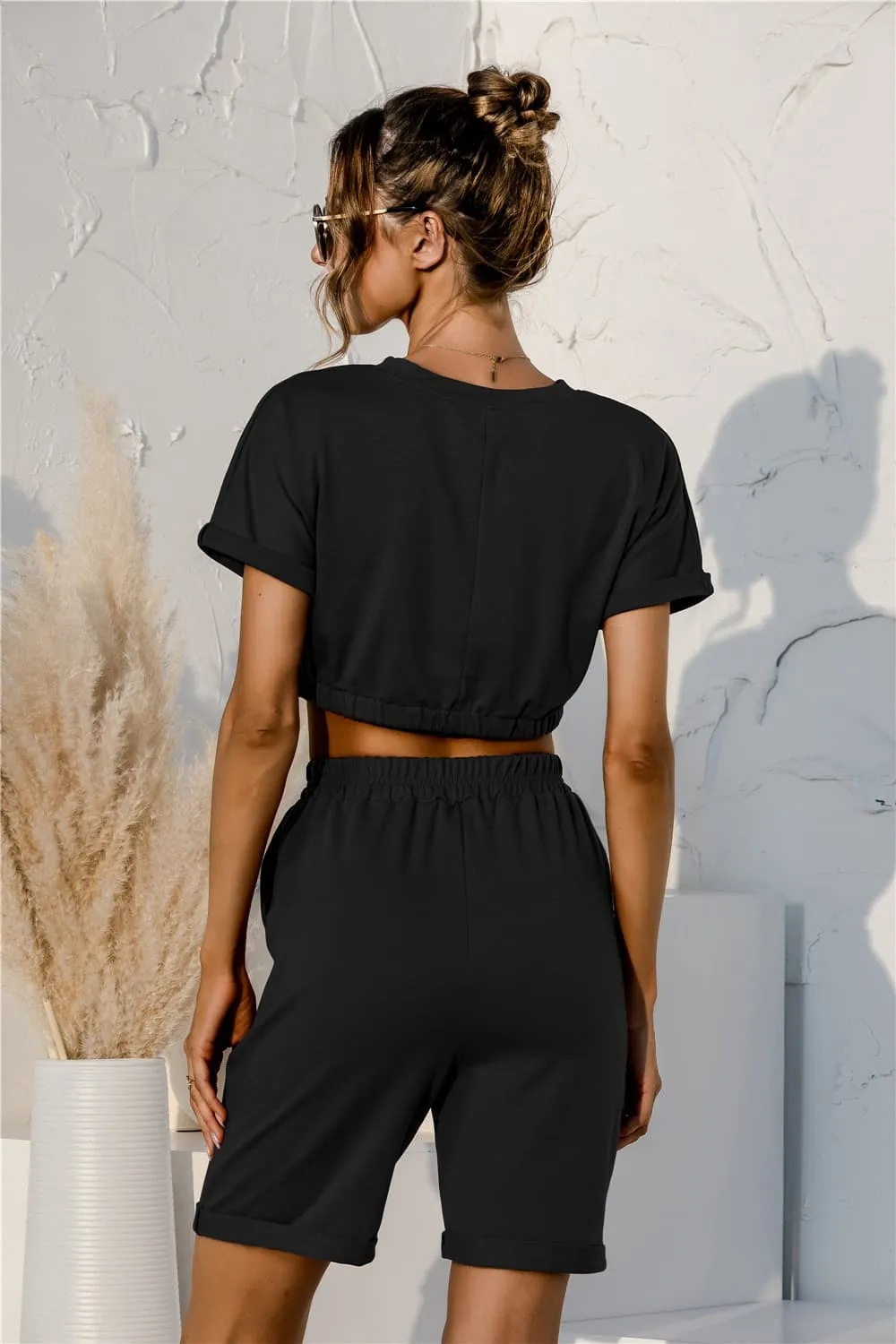 Short Sleeve Cropped Top and Drawstring Shorts Lounge Set sold by Gigi Laurent product image thumbnail 2