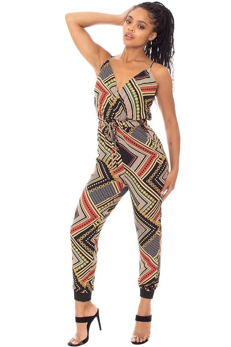 Boarder Print Wrap Drawstring Waist Jumpsuit sold by Gigi Laurent product image thumbnail 2