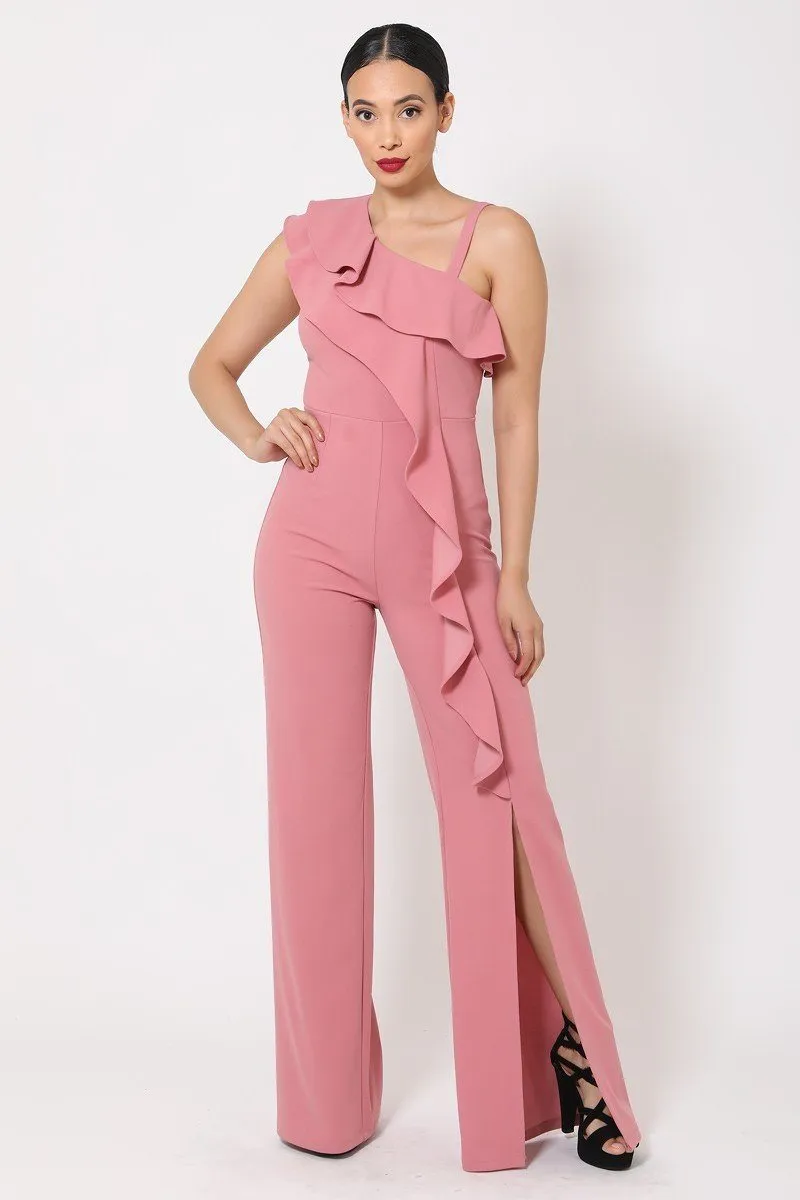 One Shoulder Ruffle Jumpsuit sold by Gigi Laurent