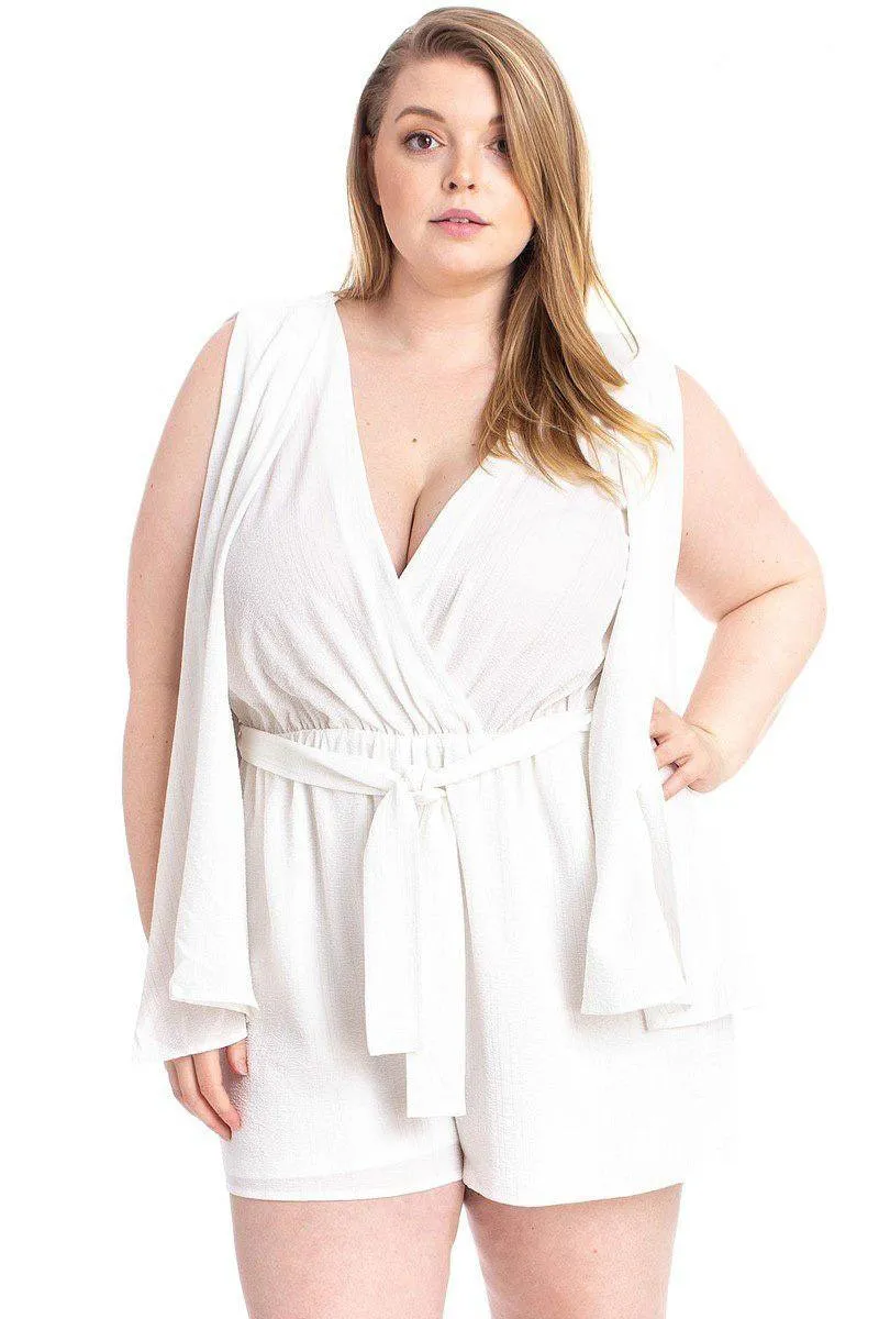 Shimmer Fabric Draped Open Sleeve Romper sold by Gigi Laurent