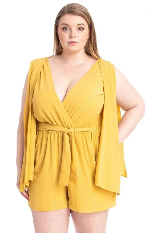 Shimmer Fabric Draped Open Sleeve Romper sold by Gigi Laurent