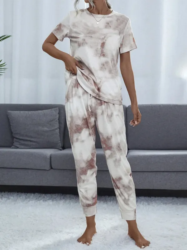 Shiny Tie-Dye Round Neck Short Sleeve Top and Pants Lounge Set sold by Gigi Laurent