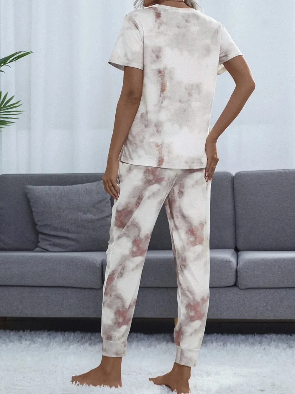 Shiny Tie-Dye Round Neck Short Sleeve Top and Pants Lounge Set sold by Gigi Laurent product image thumbnail 2