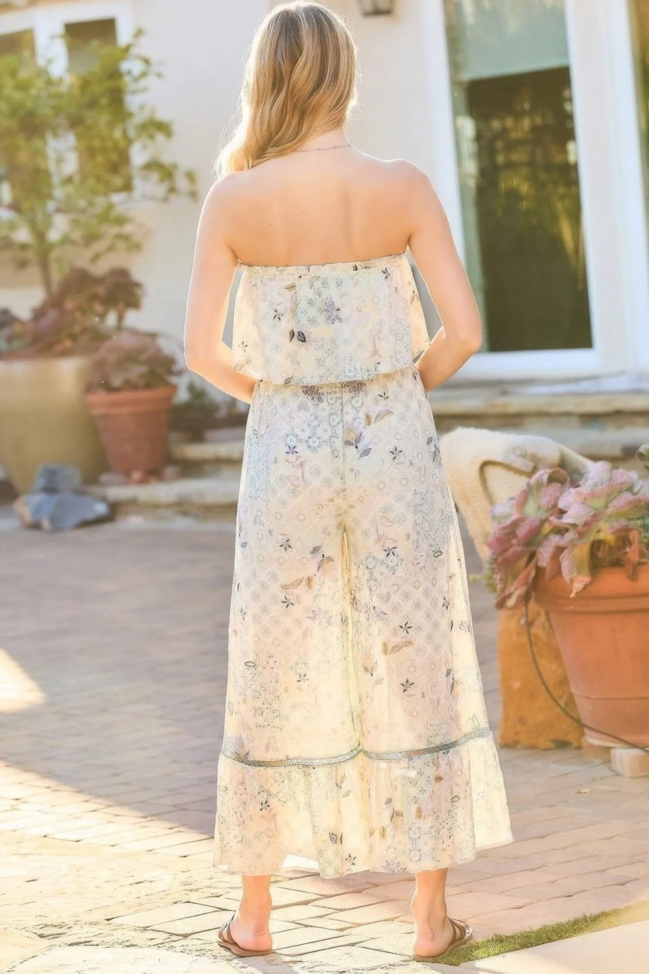 Tube Top With Tier Ruffle Waist Elastic Bottom Lace Trim Jumpsuit sold by Gigi Laurent product image thumbnail 3