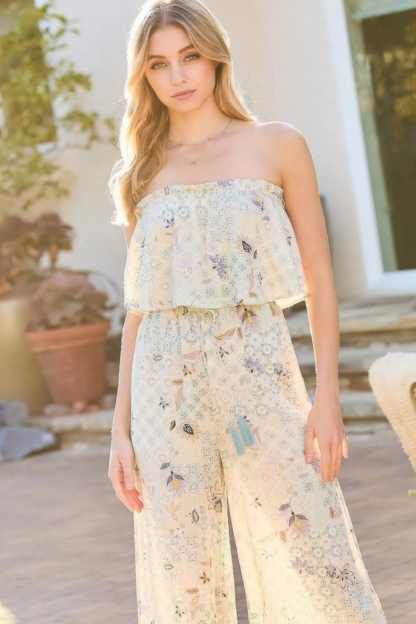 Tube Top With Tier Ruffle Waist Elastic Bottom Lace Trim Jumpsuit sold by Gigi Laurent product image thumbnail 2