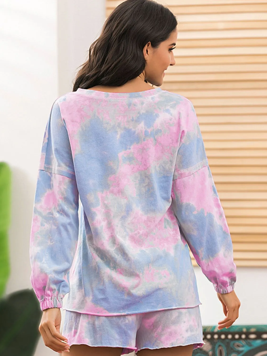 Ivy Lane Tie-Dye Long Sleeve Top and Shorts Lounge Set sold by Gigi Laurent product image thumbnail 2