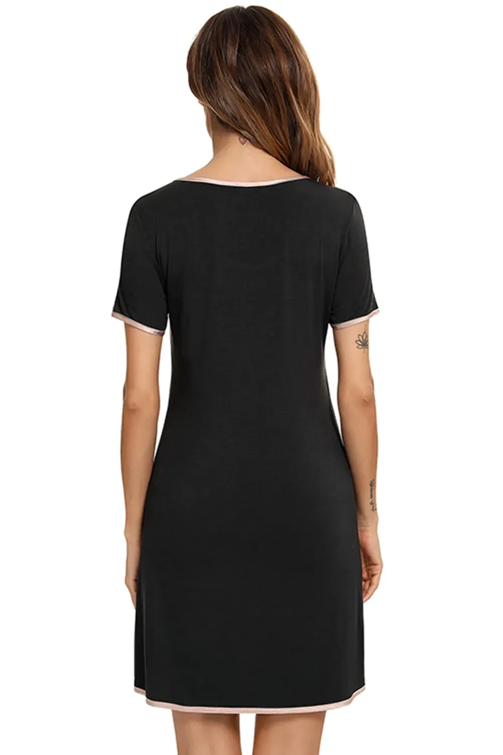 Contrast Trim Pocketed Round Neck Lounge Dress sold by Gigi Laurent product image thumbnail 2