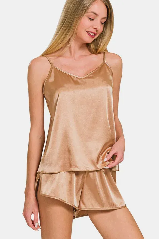 Zenana V-Neck Satin Cami and Elastic Waist Shorts Lounge Set sold by Gigi Laurent product image thumbnail 2