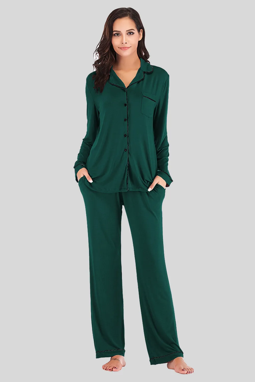 Collared Neck Long Sleeve Loungewear Set with Pockets sold by Gigi Laurent product image thumbnail 4