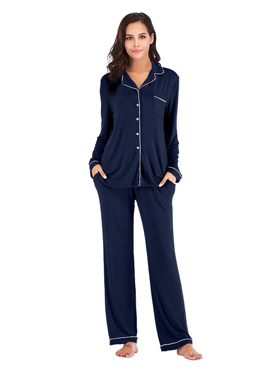 Collared Neck Long Sleeve Loungewear Set with Pockets sold by Gigi Laurent product image thumbnail 3