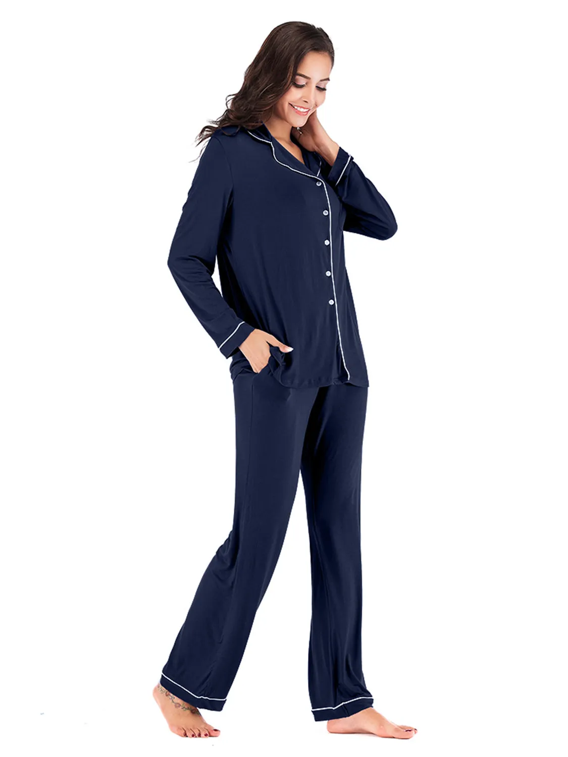 Collared Neck Long Sleeve Loungewear Set with Pockets sold by Gigi Laurent product image thumbnail 2
