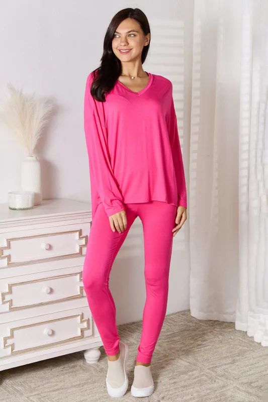 Basic Bae Full Size V-Neck Soft Rayon Long Sleeve Top and Pants Lounge Set sold by Gigi Laurent