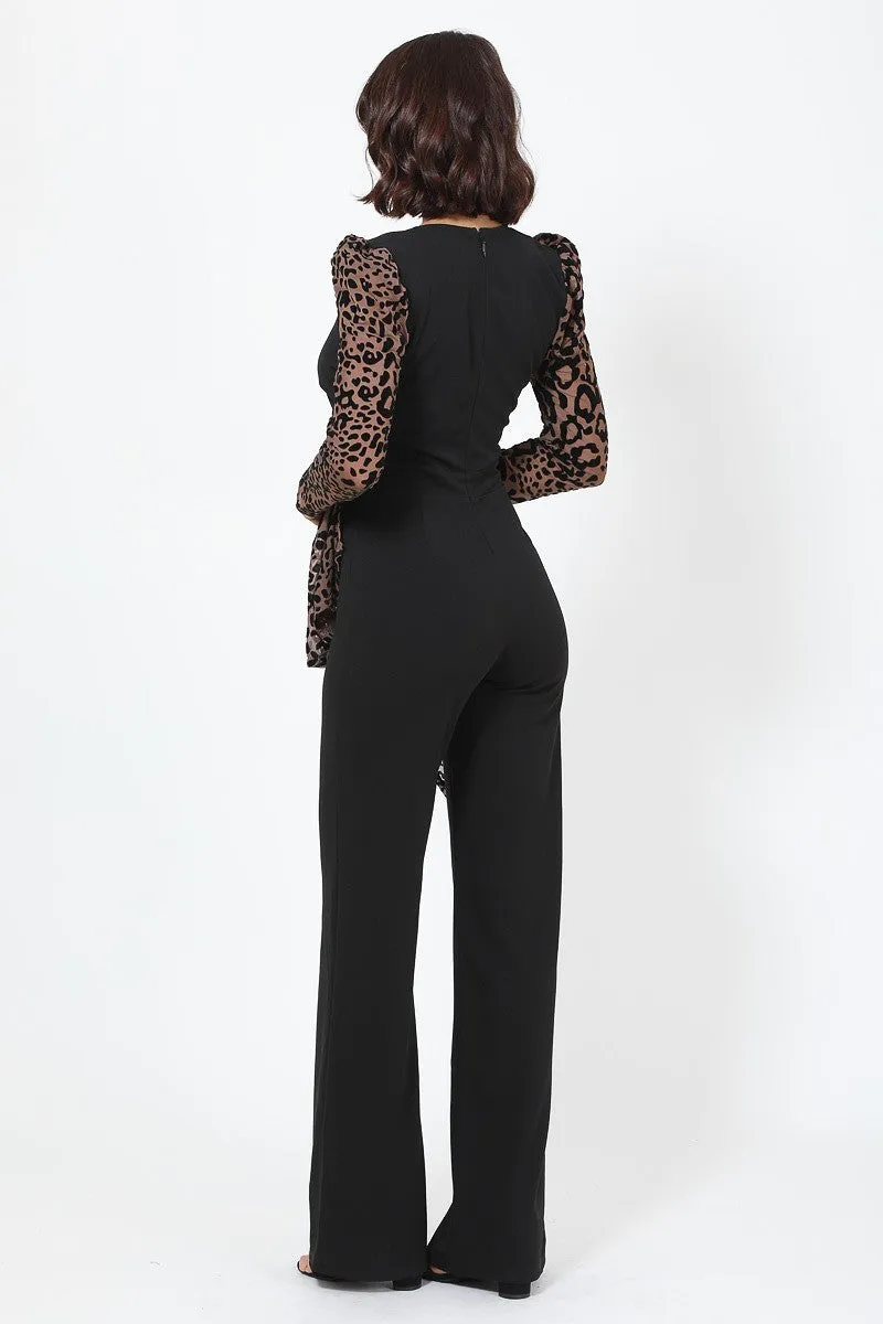Plunging V Buckle Detail Leopard Jumpsuit sold by Gigi Laurent product image thumbnail 5