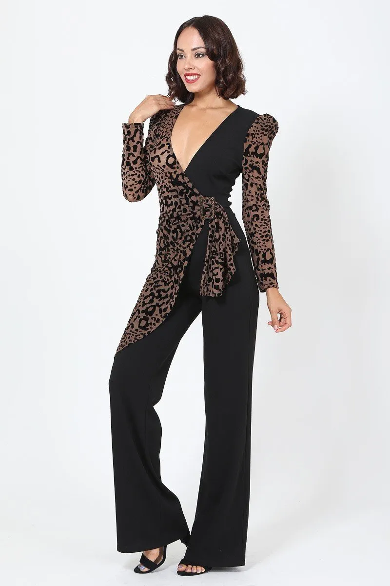 Plunging V Buckle Detail Leopard Jumpsuit sold by Gigi Laurent product image thumbnail 3