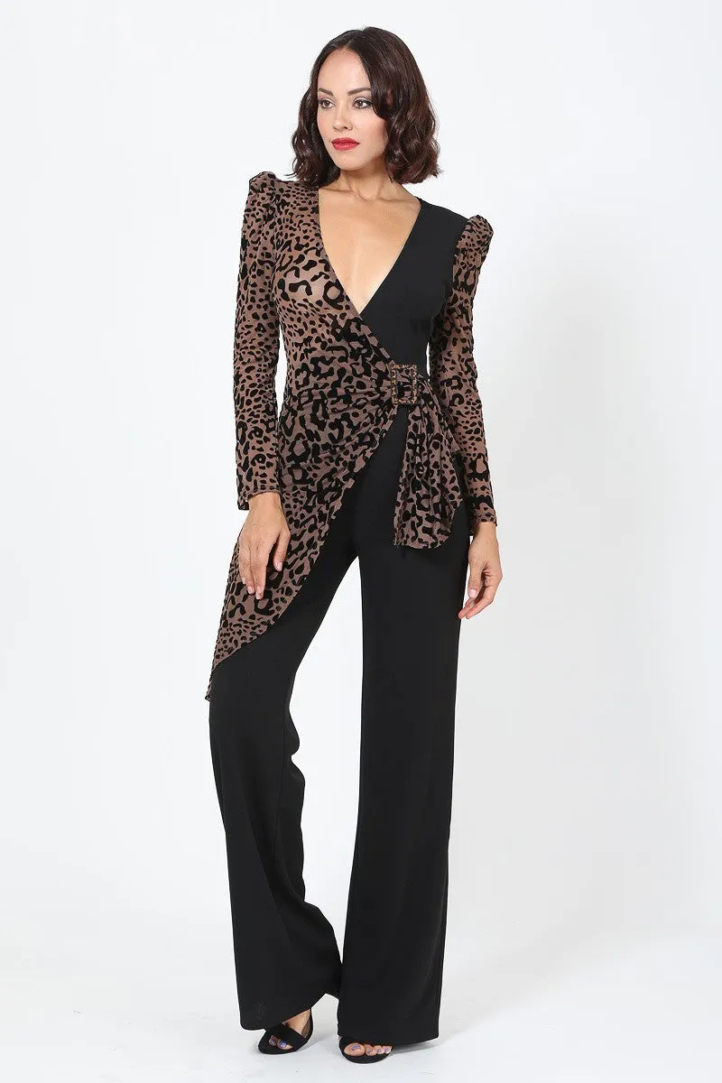 Plunging V Buckle Detail Leopard Jumpsuit sold by Gigi Laurent product image thumbnail 2