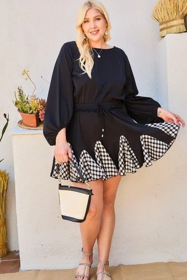 Round Neck 3/4 Bubble Sleeve Gingham Ruffle Romper sold by Gigi Laurent product image thumbnail 2