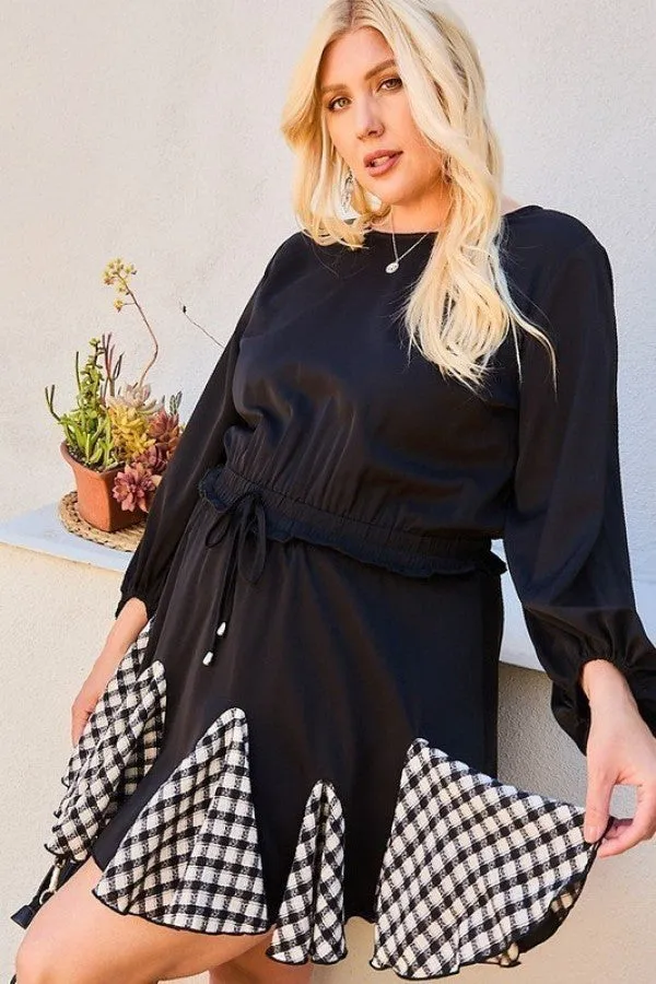 Round Neck 3/4 Bubble Sleeve Gingham Ruffle Romper sold by Gigi Laurent product image thumbnail 3