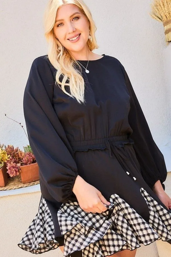 Round Neck 3/4 Bubble Sleeve Gingham Ruffle Romper sold by Gigi Laurent product image thumbnail 4