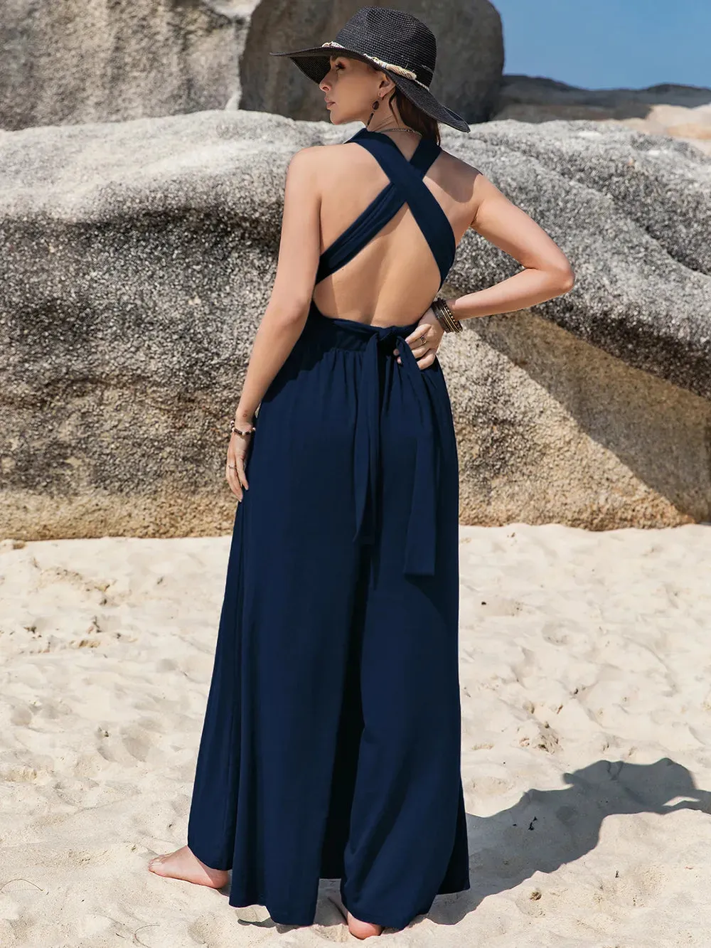 Surplice Wide Leg Jumpsuit with Free Tie sold by Gigi Laurent product image thumbnail 2
