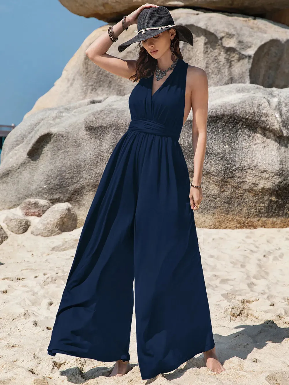 Surplice Wide Leg Jumpsuit with Free Tie sold by Gigi Laurent