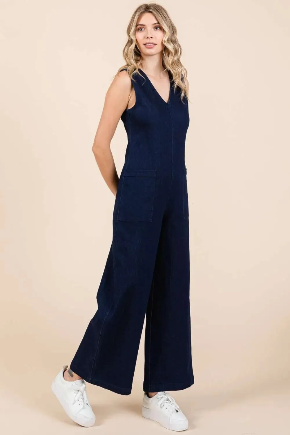 Mittoshop Sleeveless Wide Leg Denim Jumpsuit sold by Gigi Laurent product image thumbnail 3