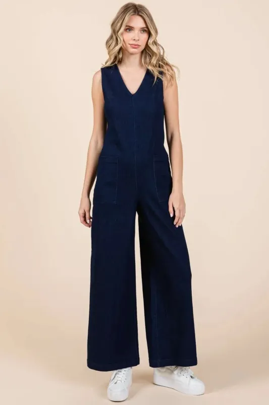 Mittoshop Sleeveless Wide Leg Denim Jumpsuit sold by Gigi Laurent