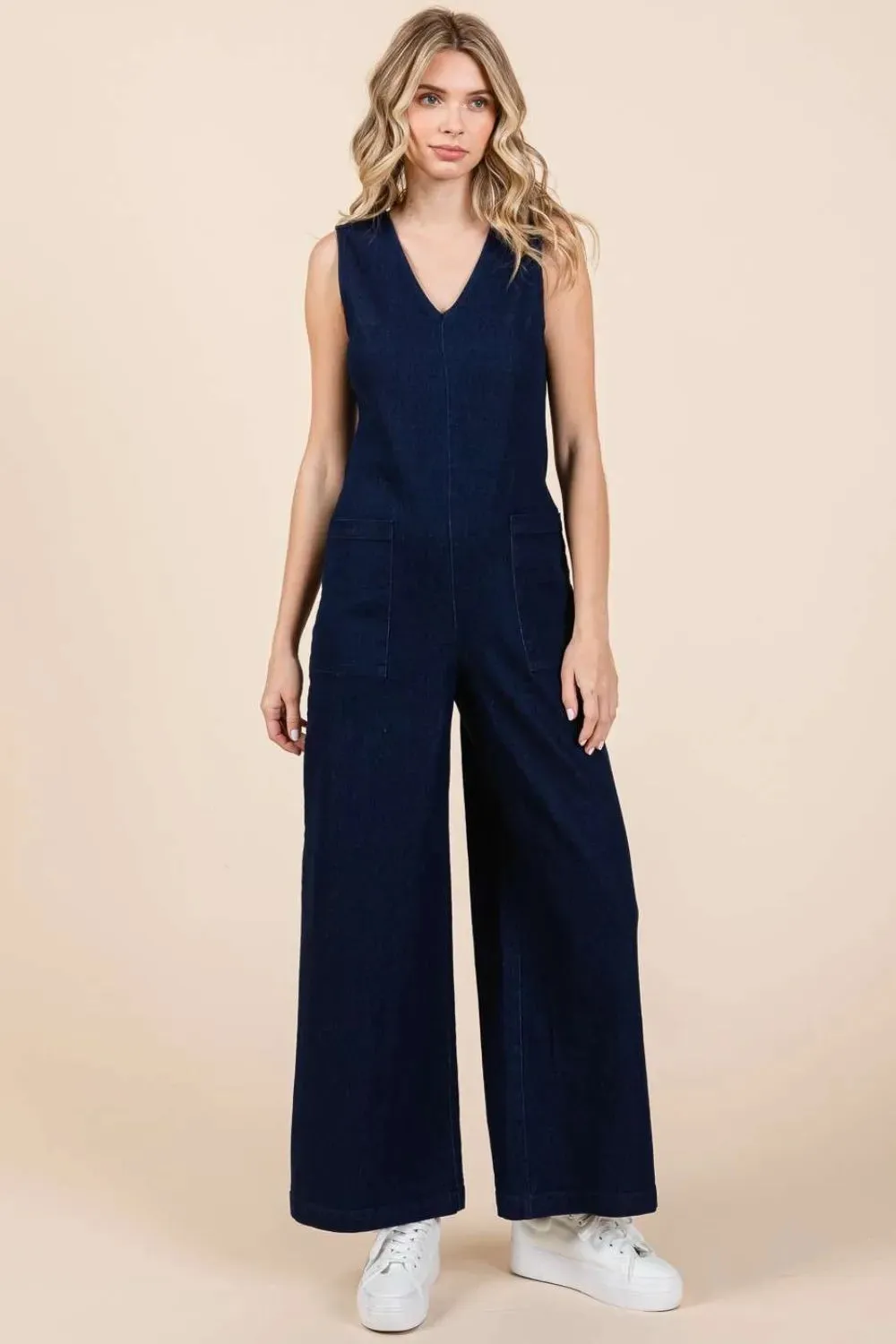 Mittoshop Sleeveless Wide Leg Denim Jumpsuit sold by Gigi Laurent