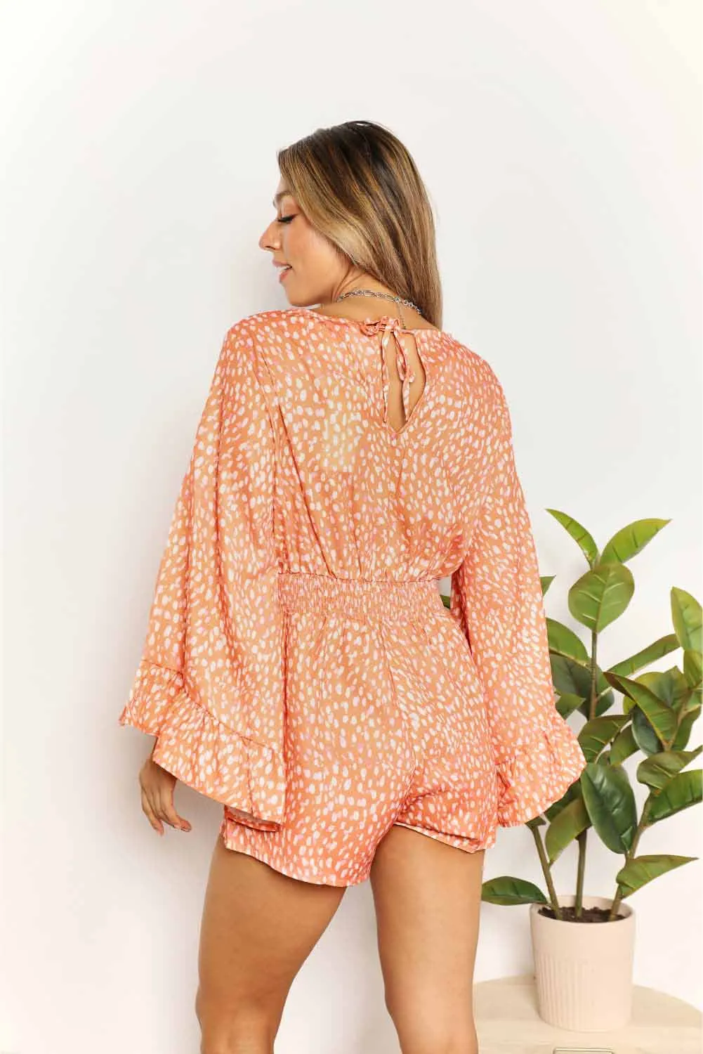 Double Take Printed Flare Sleeve Surplice Romper sold by Gigi Laurent product image thumbnail 2