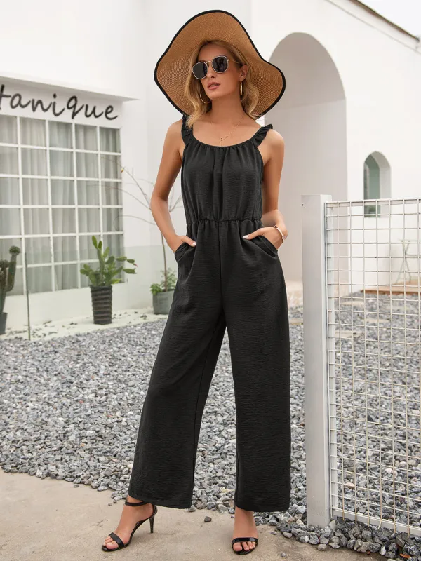 Ivy Lane Round Neck Sleeveless Jumpsuit with Pockets sold by Gigi Laurent