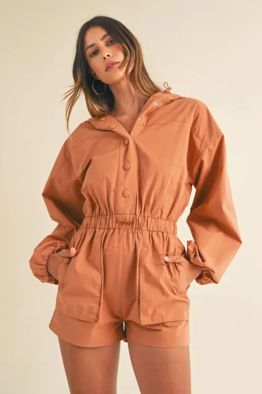 Mable Snap Down Long Sleeve Hooded Romper sold by Gigi Laurent