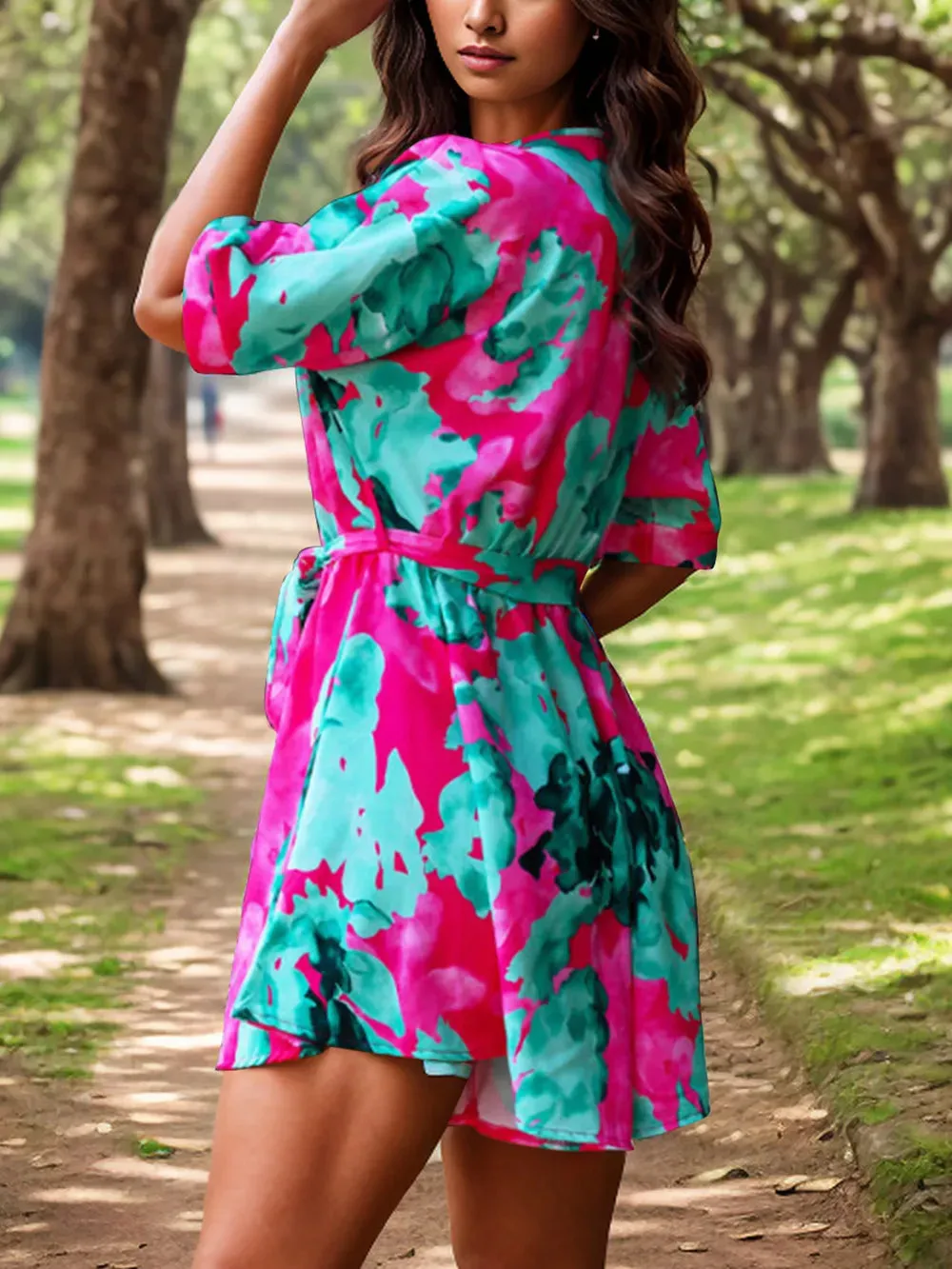 Printed Surplice Half Sleeve Romper sold by Gigi Laurent product image thumbnail 5