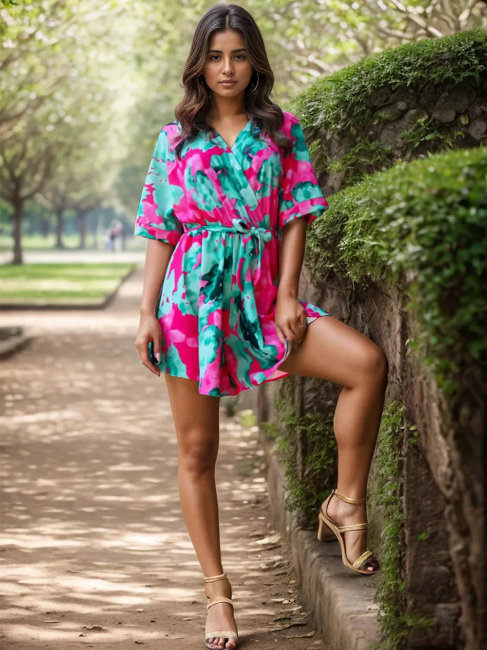 Printed Surplice Half Sleeve Romper sold by Gigi Laurent product image thumbnail 4