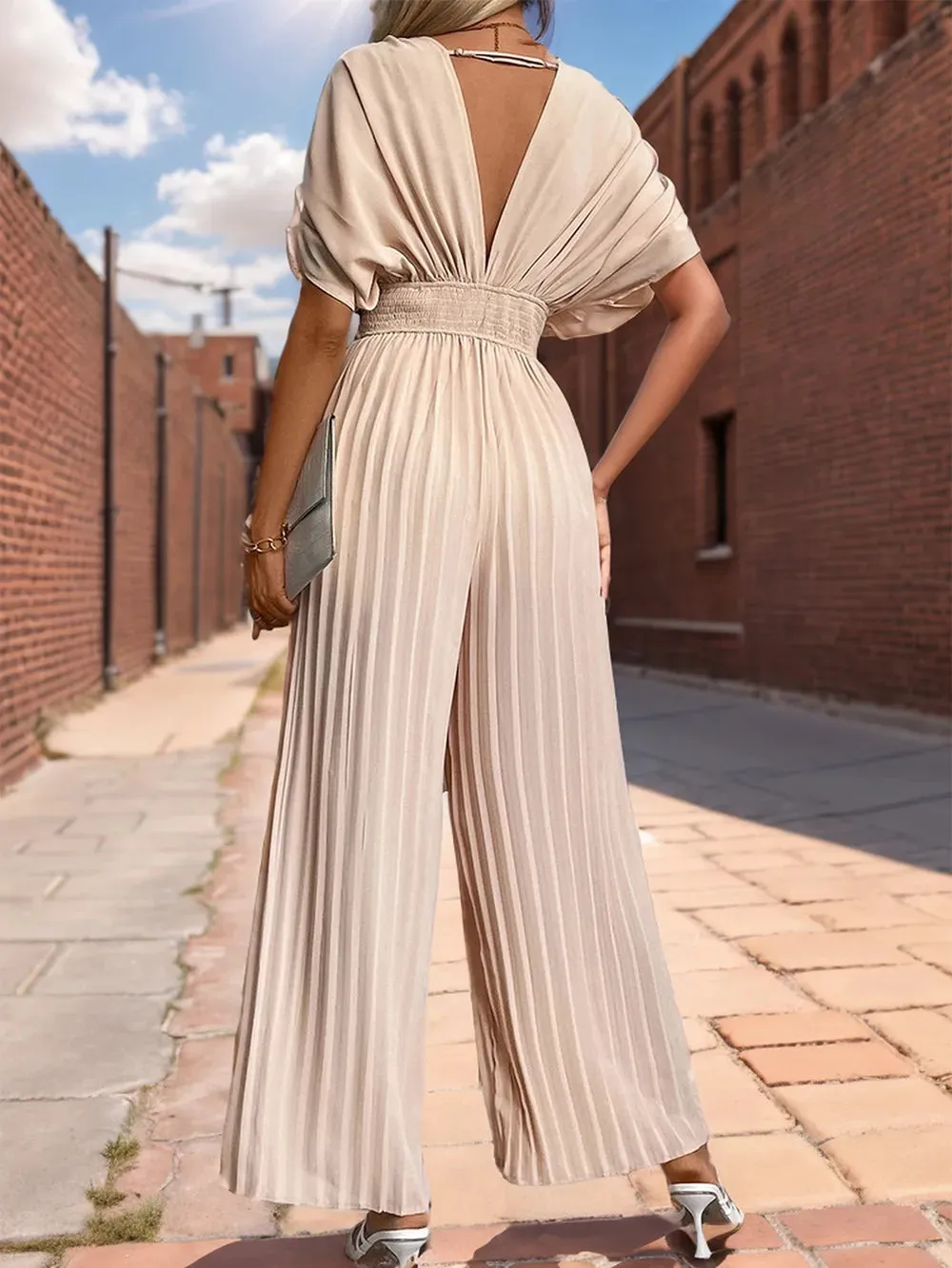 Perfee Pleated Short Sleeve Wide Leg Jumpsuit sold by Gigi Laurent product image thumbnail 2