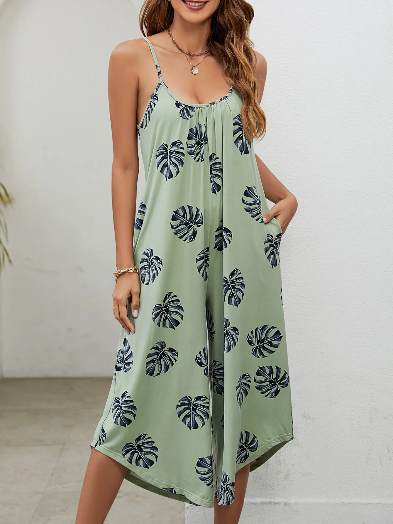 Botanical Print Spaghetti Strap Scoop Neck Jumpsuit sold by Gigi Laurent product image thumbnail 4