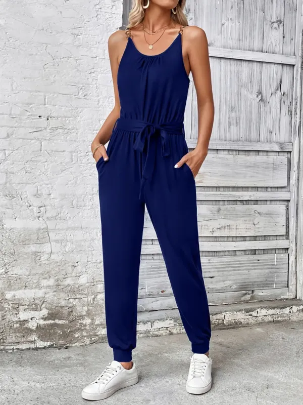 Scoop Neck Tie Waist Jumpsuit sold by Gigi Laurent